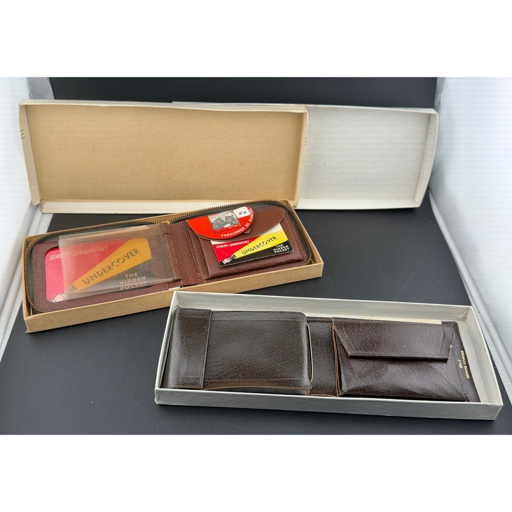 Vintage Towncraft Mens Leather Wallets: Set of 2, Hidden Pocket Zipper Brown USA